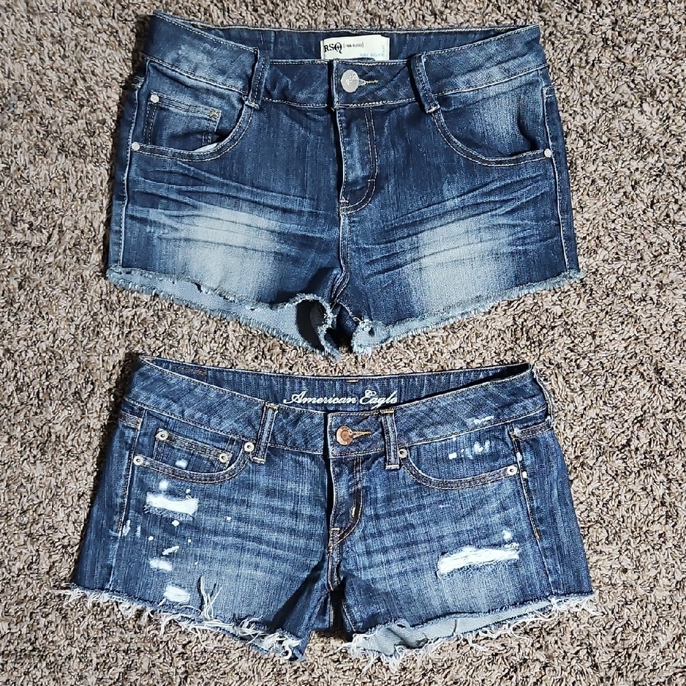 American Eagle Outfitters Distressed Dark Blue Jean Shorts